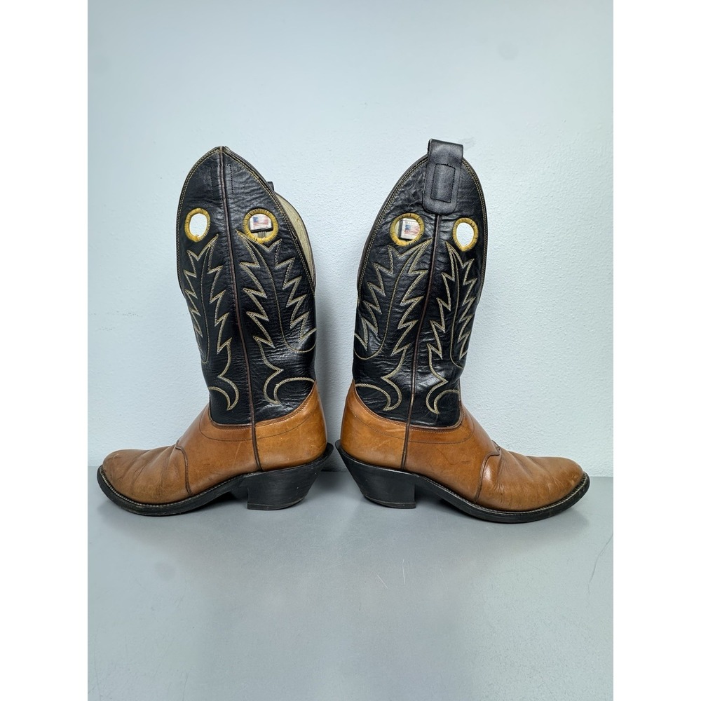 Vintage Olathe Cowboy Boots Mens 11 B Brown Black Leather Western Rodeo USA 70s - Picture 4 of 14
